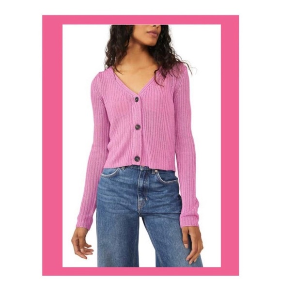 NWT Free People Long Sleeved Game On Cardigan in Butterfly Bush Pink Size Small - Picture 1 of 2
